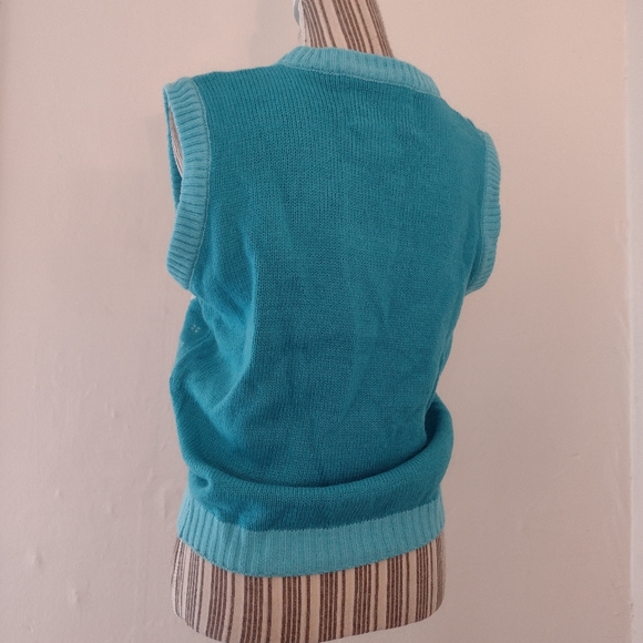 Teal Holiday Snowman Sleeveless Sweater Vest Size S - Picture 4 of 7